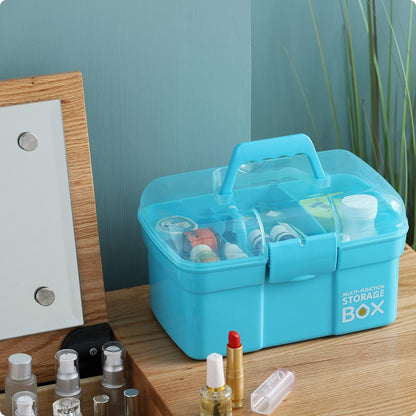Kinsorcai 11'' Plastic Storage Box with Removable Tray, Multipurpose Organizer and Storage Case for Art Craft and Cosmetic (Green)