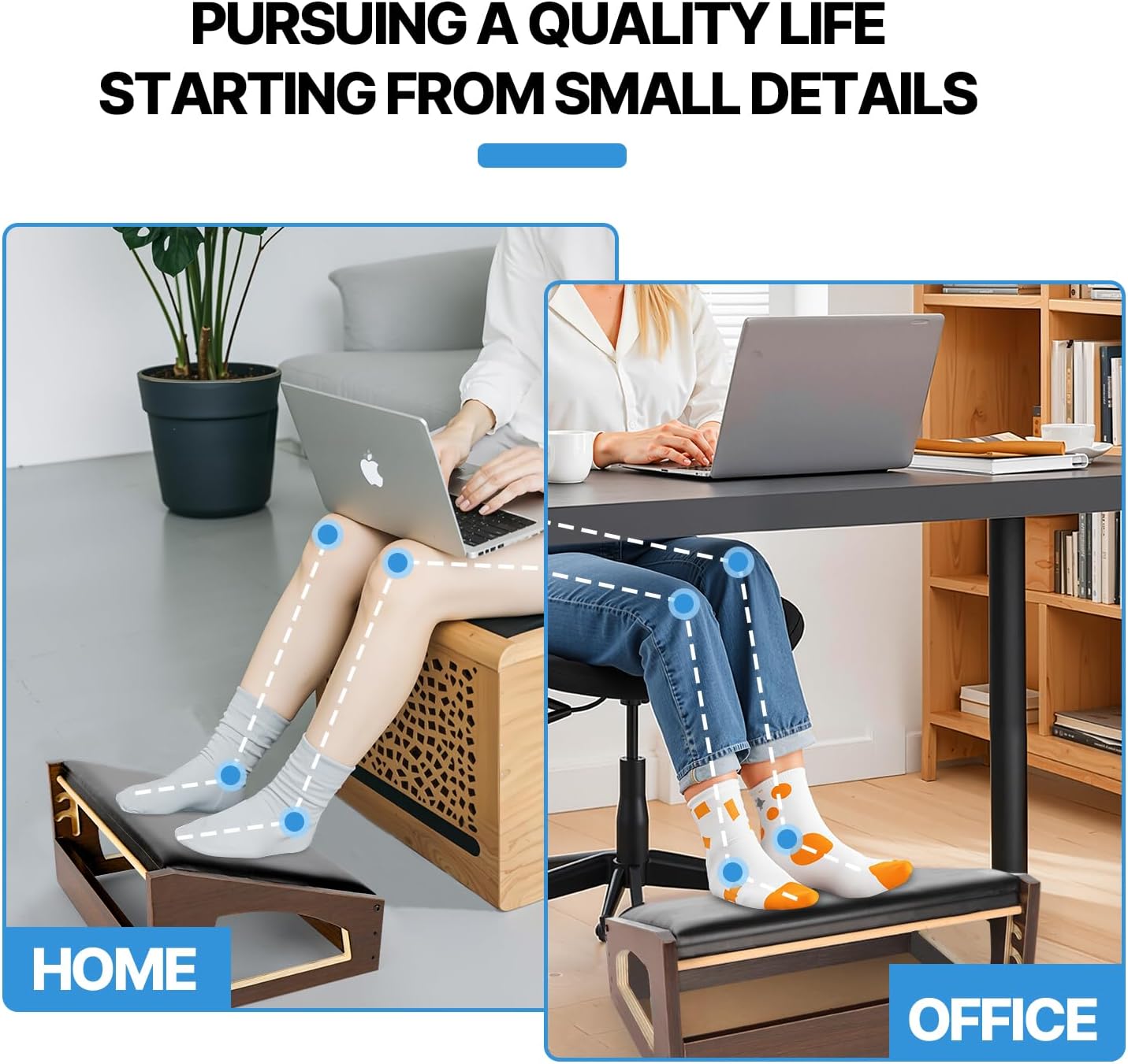 Ergonomic Foot Rest, 4 Adjustable Height Foot Stool,Footrest Under Desk， Soft Cushions,Foot Rest Office,Improving Posture, Promoting Blood Circulation（Natural）