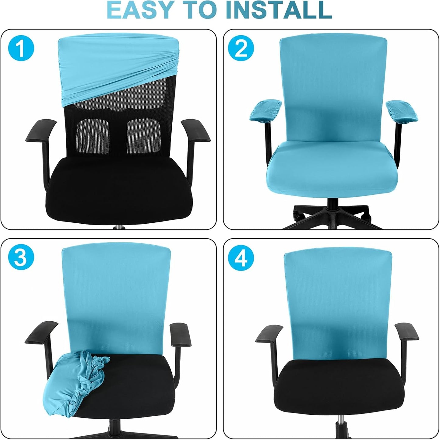 Tallew 4 Pcs Office Chair Covers Set Computer Universal Protective Stretchable Chair Seat Covers Desk Armrest Cover Pads Office Cushion Backrest for Rotating(Regular,Black)