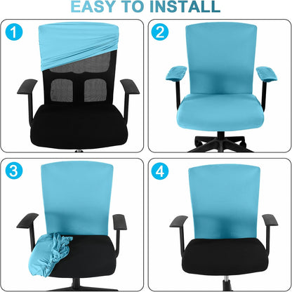 Tallew 4 Pcs Office Chair Covers Set Computer Universal Protective Stretchable Chair Seat Covers Desk Armrest Cover Pads Office Cushion Backrest for Rotating(Regular,Black)