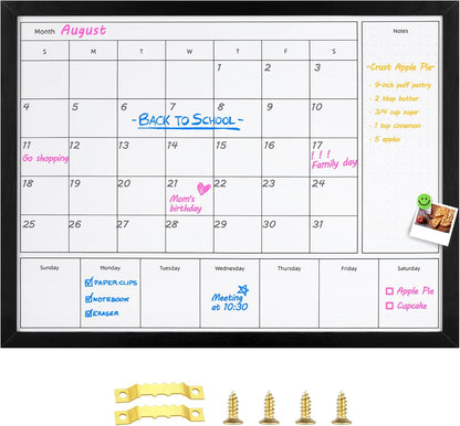 3-in-1 Dry Erase Calendar for Wall, 17x13 inches Magnetic Surface Monthly & Weekly Planner Whiteboard, Dry Erase Board with Black Wood Frame, Hanging White Board Calendar(YL+ZL-BK,4333)