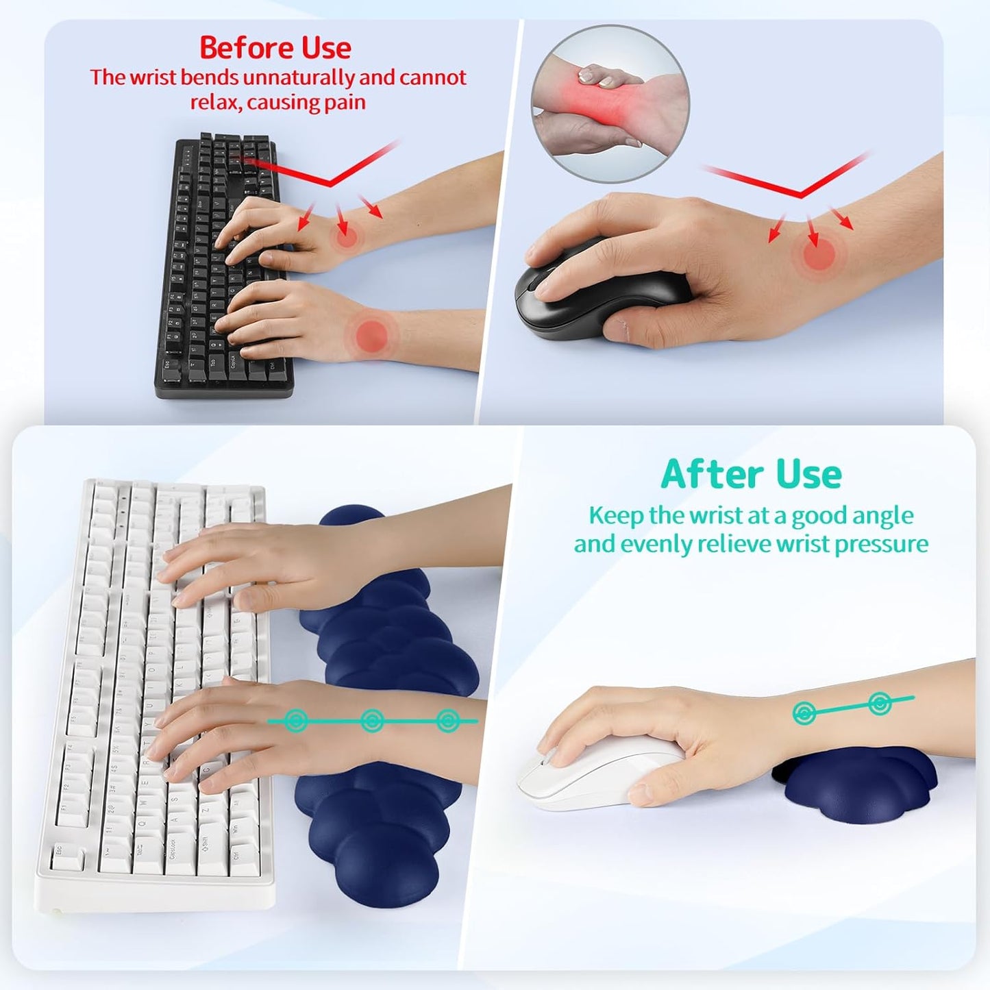 Sushret Cloud Wrist Rest for Keyboard and Mouse, Memory Foam PU Leather Keyboard Wrist Rest with Ergonomic Support, Non-Slip Base, Cute Arm Rest Pad & Palm Cushion, Office Desk Accessory, Purple