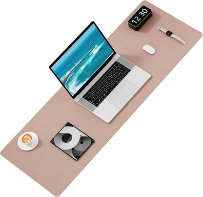 Hsurbtra Desk Pad, 23.6" x 13.8" PU Leather Desk Mat, M Extended Mouse Pad, Waterproof Desktop Blotter Protector, Non-Slip Ultra Thin Small Laptop Keyboard Writing Mat for Office Home, Pink