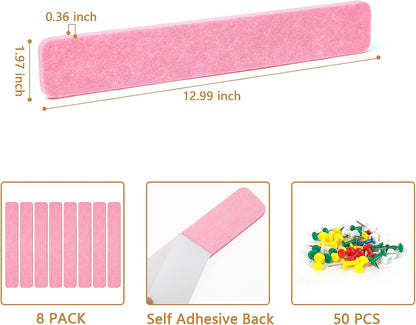 Felt Pin Board Bar Strips Bulletin Board for Bedrooms Offices Home Wall Decoration, Notice Board Self Adhesive Cork Board with 35 Push Pins for Paste Notes, Photos, Schedules