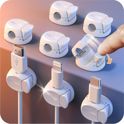 Chfeila 8 Pack Cable Clips [Dual Spring & Clasp] Cable Management, Max Secure Adhesive Cord Organizer, Cord Holder for Nightstand, School Office, College Dorm Essentials, Desk Accessories & Decor