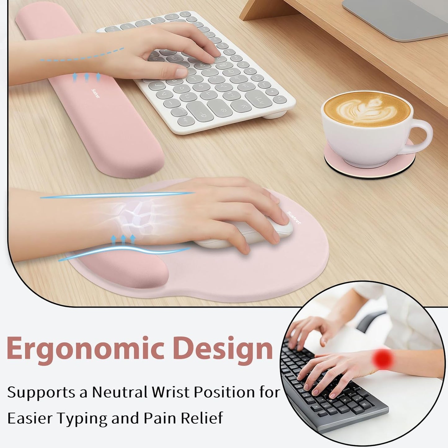 Sushret Mouse Pad and Keyboard Wrist Rest, 3-in-1 Gel Memory Foam Ergonomic Mouse Pad with Wrist Rest Set,Gaming Mousepad Arm Cushion Support for Computer Office Desk Accessories Cute Setup,Sage Green