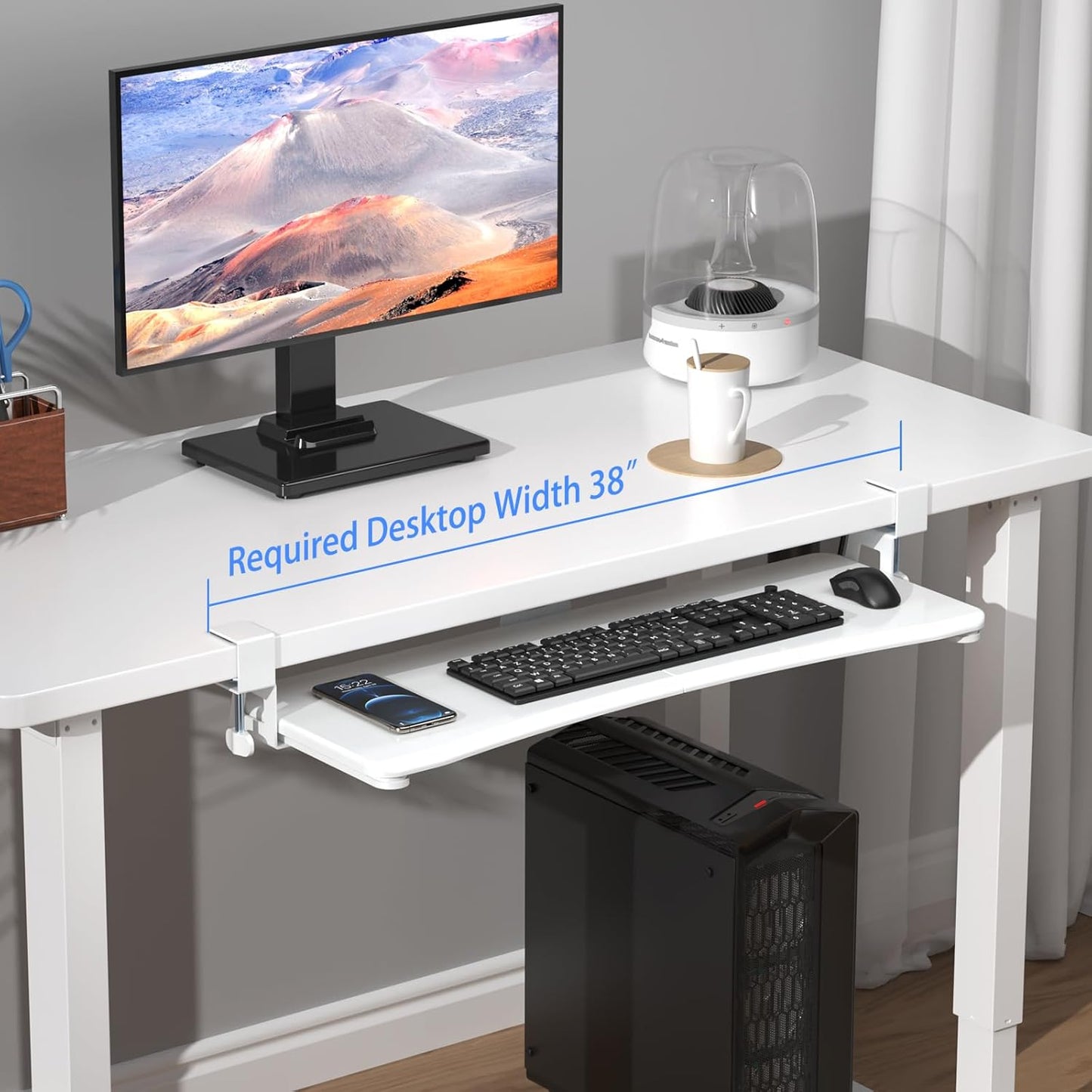 suptek Keyboard Tray Under Desk Pull Out with C Clamp Mount, Computer Keyboard & Mouse Tray, 25.6 (30 Including Clamps) x 11.8 inch Slide-Out Platform Computer Drawer for Typing, Black, DSF1