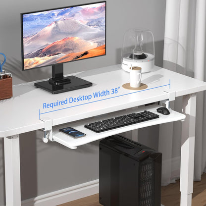 suptek Keyboard Tray Under Desk Pull Out with C Clamp Mount, Computer Keyboard & Mouse Tray, 25.6 (30 Including Clamps) x 11.8 inch Slide-Out Platform Computer Drawer for Typing, Black, DSF1
