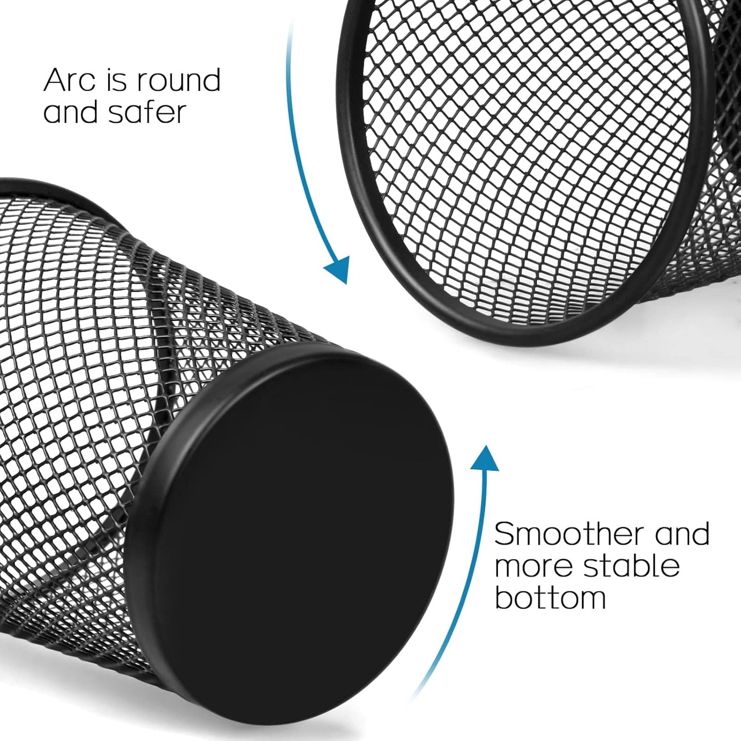 QYH Mesh Pen Cup Metal Pencil Holder for Desk 6 Packs Black Pen Organizer Office 3.54x3.93 Inch
