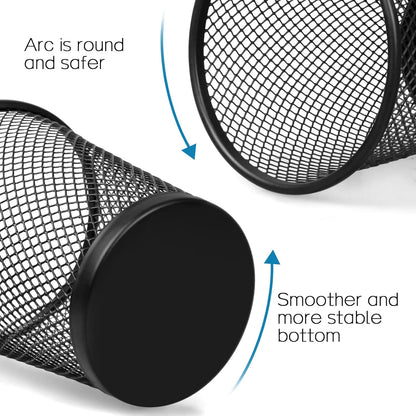 QYH Mesh Pen Cup Metal Pencil Holder for Desk 6 Packs Black Pen Organizer Office 3.54x3.93 Inch
