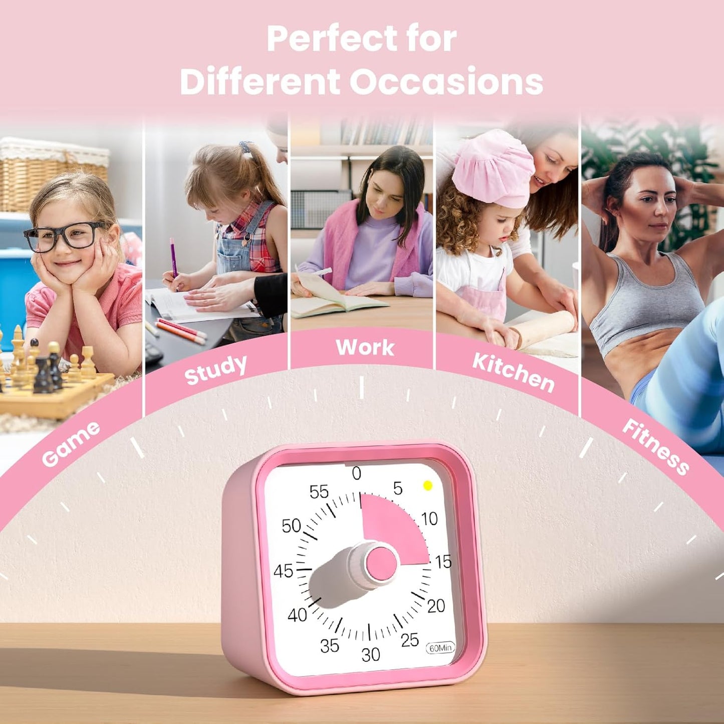 Visual Timer for Kids with Pause Function, 60 Minute Countdown Timer for Kids Desk Study, Teaching, Kitchen Cooking, Office Meetings, Time Management for ADHD (White)