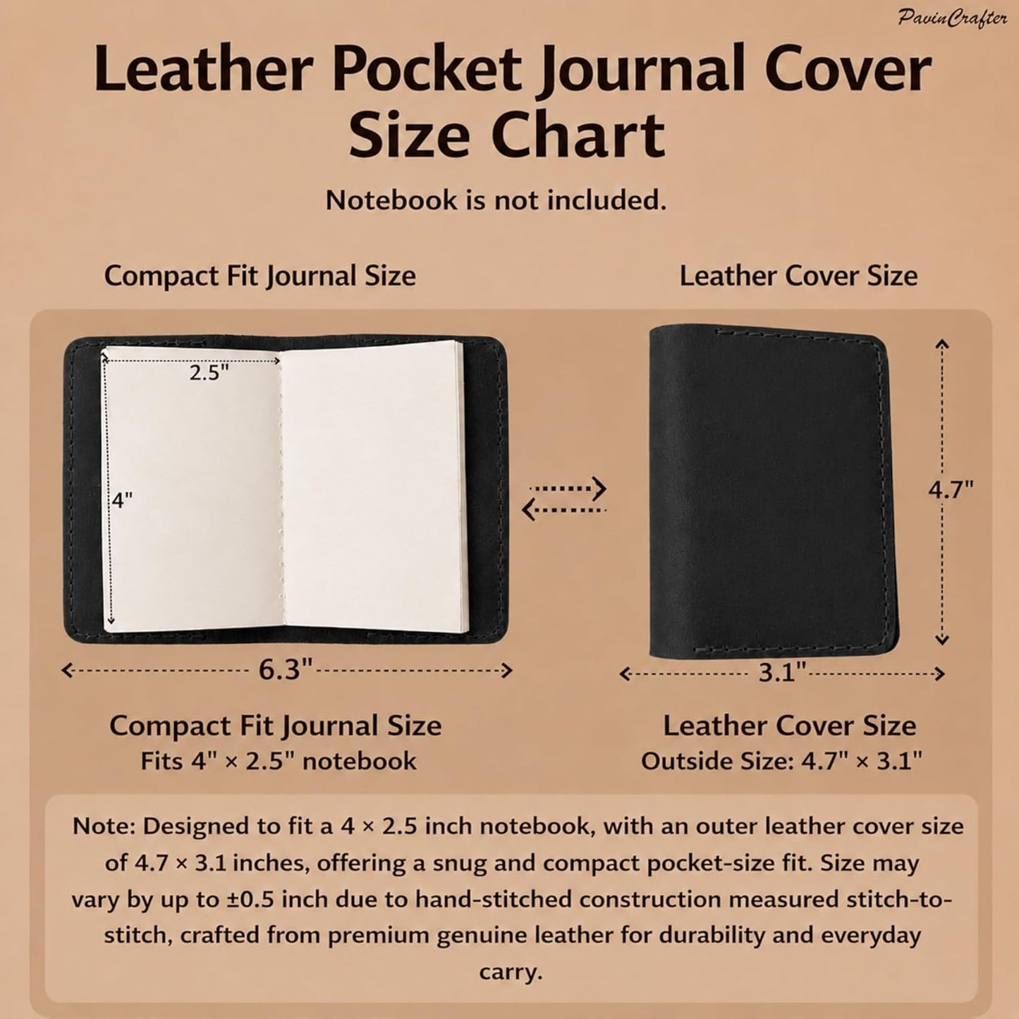 Leather Journal Cover for 2.5 x 4 Inches Pocket Notebooks – Handmade Refillable Mini Notebook Cover – Compatible with Outus, Qeeenar & Similar Small Journals, Travel Memo Pads & Pocket Diaries