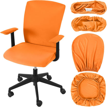Tallew 4 Pcs Office Chair Covers Set Computer Universal Protective Stretchable Chair Seat Covers Desk Armrest Cover Pads Office Cushion Backrest for Rotating(Regular,Black)