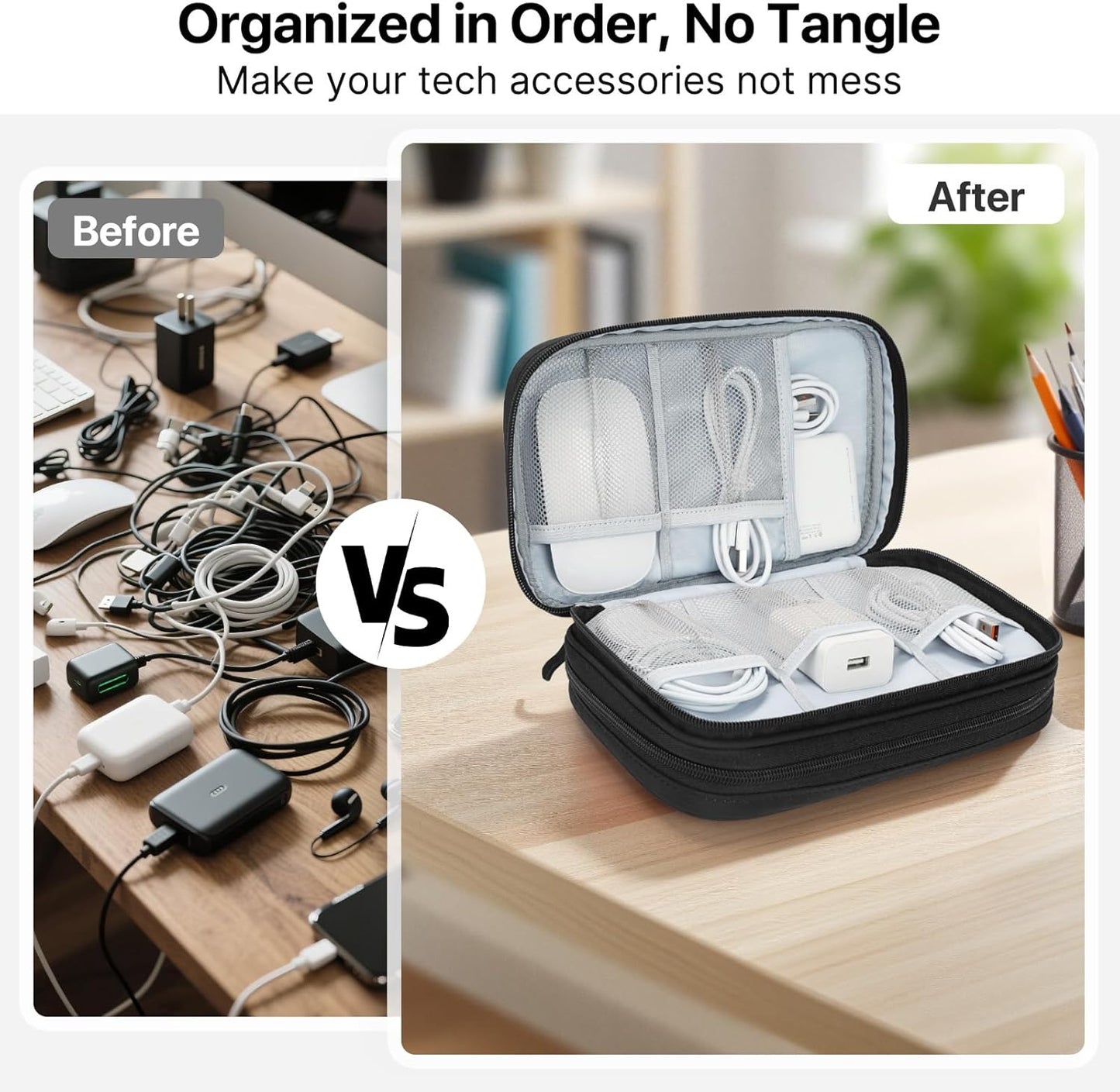 Skycase Tech Pouch - Lightweight Electronics Organizer Travel Case - Double Layers Cable Organizer - All-in-One Storage Bag for Charger, Cord, Phone, Flash Drive, Essentials - XL