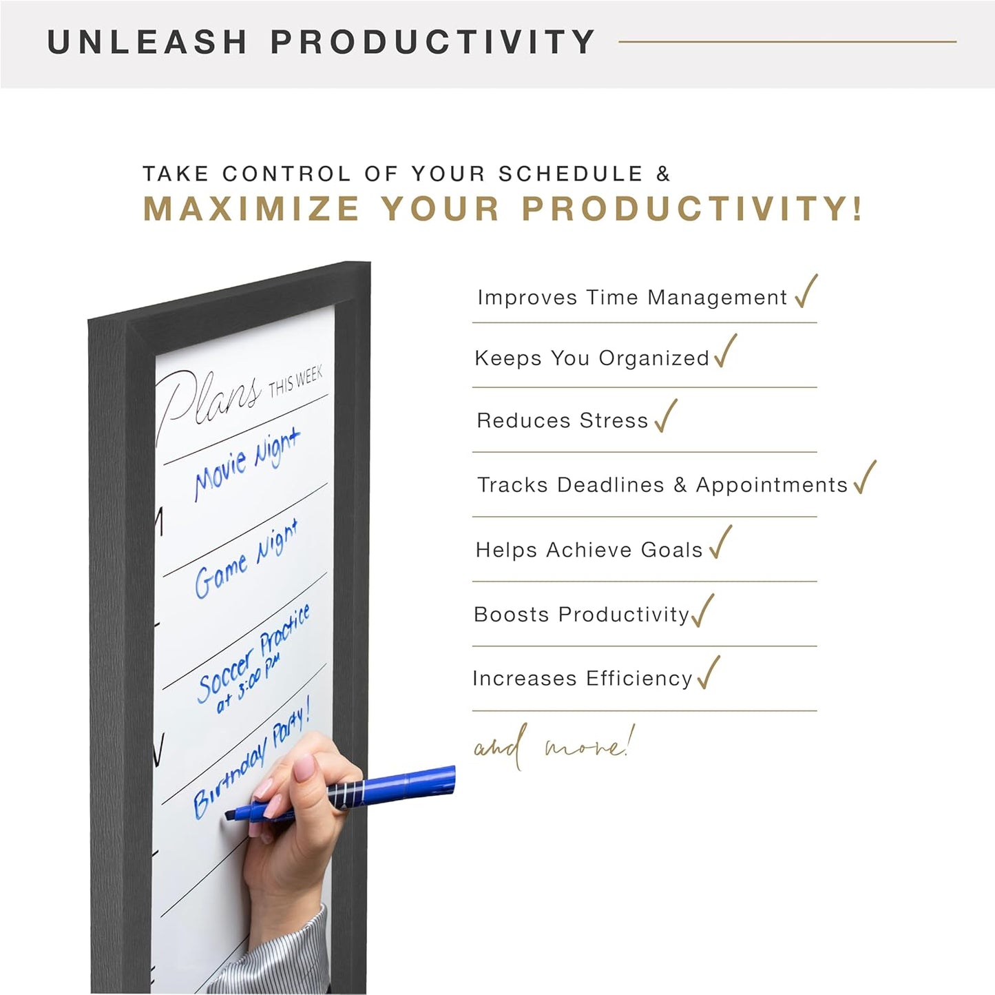 MCS Dry Erase Weekly Planner 11x24 Walnut Framed Calander Whiteboard for Wall, Plan Your Week with Family Weekly Planner for Dinners, Sports, Events & More