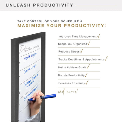 MCS Dry Erase Weekly Planner 11x24 Walnut Framed Calander Whiteboard for Wall, Plan Your Week with Family Weekly Planner for Dinners, Sports, Events & More