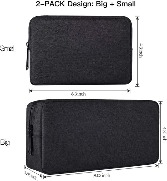 imComor Universal Electronics Accessories Case, 2-Pack Portable Soft Carrying Case Bag Wire Cable Organizer for Hard Drive, Power Adapter, Laptop Mouse, Cosmetics Kit, Small+Big-Black