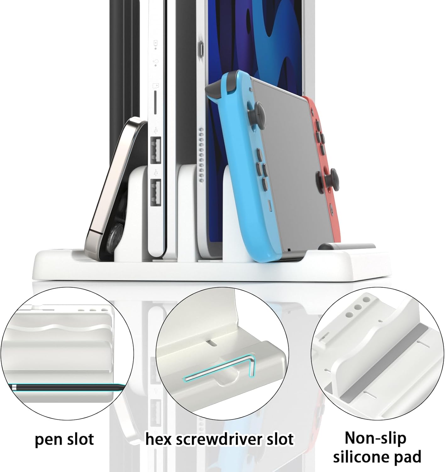 Vertical Laptop Stand Holder - Adjustable ABS Plastic Laptop Holder Vertical, Space-Saving 4 in 1 Compatible with All MacBook Pro Air, Mac, HP, Dell, Microsoft Surface (Black)