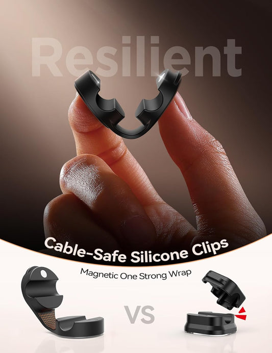 8-Pack Silicone Cord Organizer Magnetic Cable Clips, Adhesive Cable Management Under Desk Wire Hider, FLYLEAD Desktop Cable Organizer for Phone, Office Workspaces Desk Organization Home Accessories