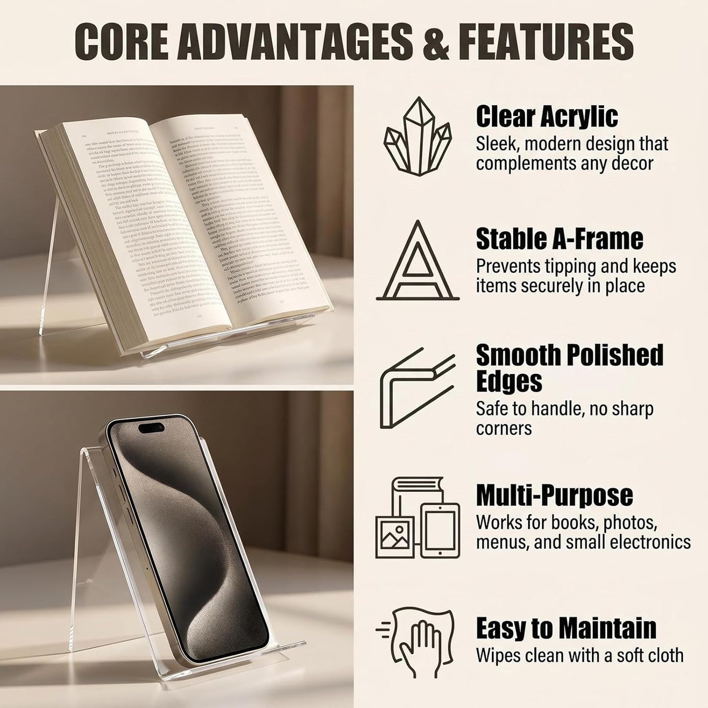 3Pcs Transparent Acrylic Book Stand Clear Book Display Stand Easel Tablet Holder Desktop Decorative Storage Shelf for Notebooks Picture Albums Artworks (100x115x130 MM)