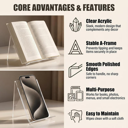 3Pcs Transparent Acrylic Book Stand Clear Book Display Stand Easel Tablet Holder Desktop Decorative Storage Shelf for Notebooks Picture Albums Artworks (100x115x130 MM)
