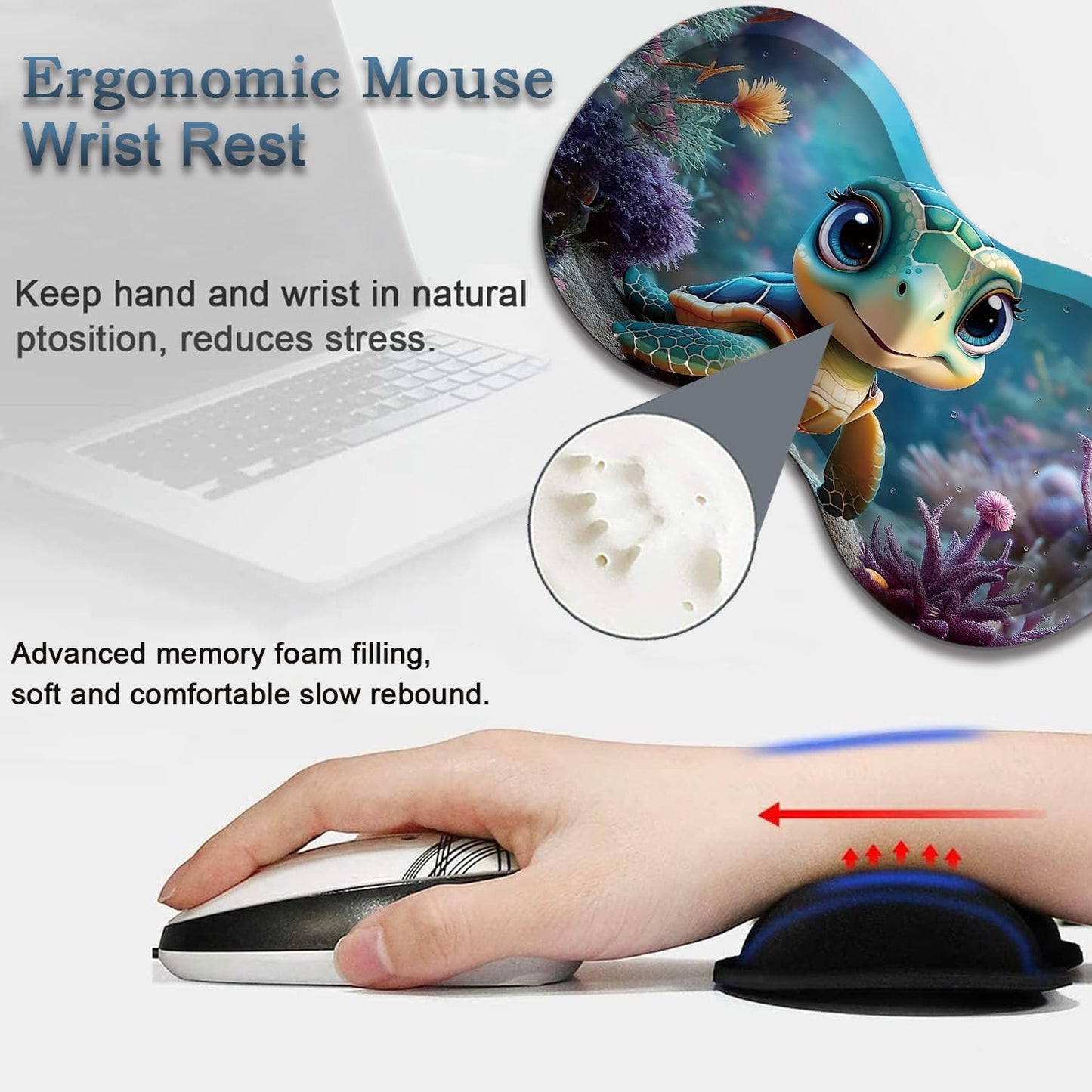 Mouse Wrist Rest and Keyboard Wrist Rest Pad Set, Non-Slip Rubber Base Smooth Surface Ergonomic Gaming Mouse Pad for Easy Typing and Pain Relief, Antique Blue Wood Grain Dog Paw + Coaster