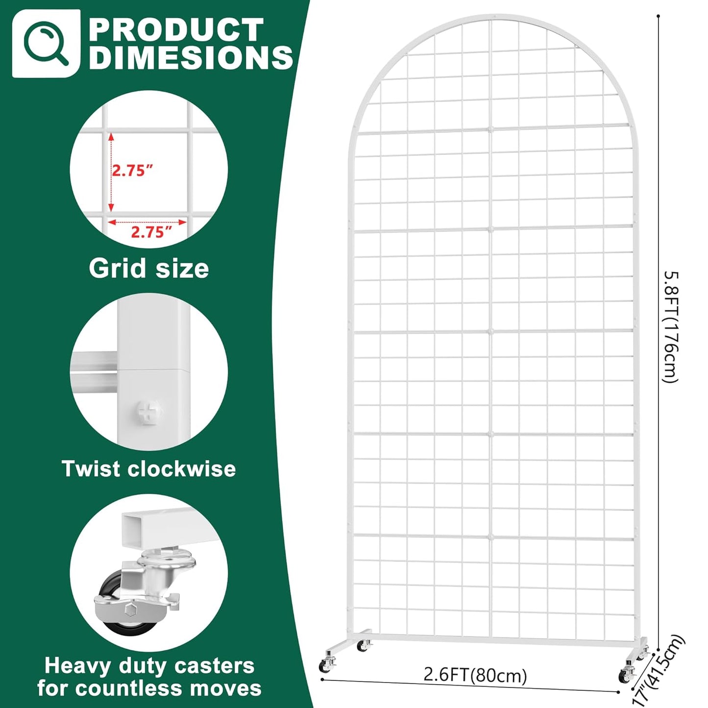 Asee'm Grid Wall Panels Display Stand 2' x 5.2' FT Black Movable Wire Grid Wall Display Rack Heavy Floorstanding Detachable Girdwall Panel with T-Base for Craft Show Rack, Retail Displays 1PCS