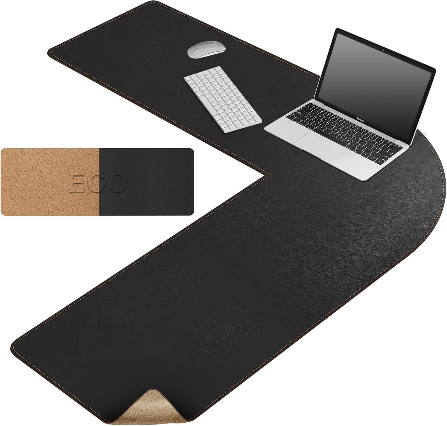 MAIDERN (51” + 51”) x 15.7” L Shaped Corner Desk Mat, Cork & Leather Reversible Desk Pad for Gaming Computer Office Home (Black) …
