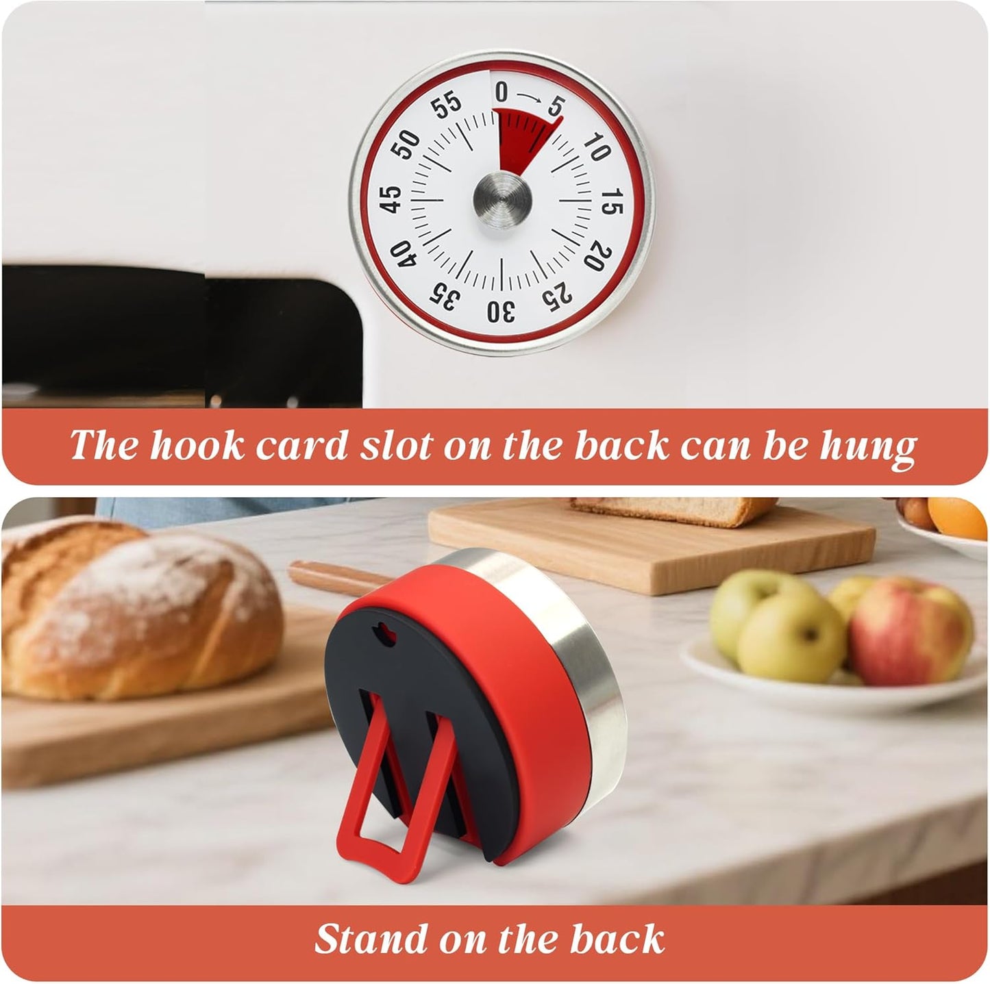 Kitchen Timer for Cooking,Chef Cooking Timer Clock,Visual Timers,60-Minute Countdown,Magnetic Base, Mechanical Clockwork,No Batteries Required,Ringer Alert,Timers for Kitchen/Study/Work/Gym,White