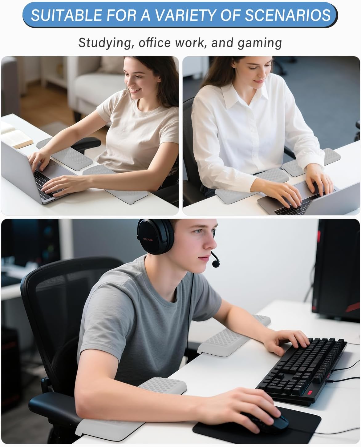 ITNRSIIET 2-Piece L Shaped Split-Design Desk Elbow Pad, Dual-Zone Support, Tri-Zone Relief for Elbow/Forearm/Wrist, Adaptive to All Desk Geometry, Non-Slip Laser-Engraved Base, Timeless Black