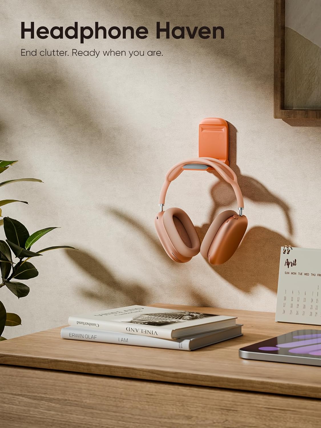 MAMUVIMO Headphone Stand, Headset Stand Foldable ＆ Sticky, Headphone Holder Hook Mount with Non-Slip Silicone, Adhesive Earphone Desk Hanger Clip Space-Saving for Airpods Max, All Earphones- Pink