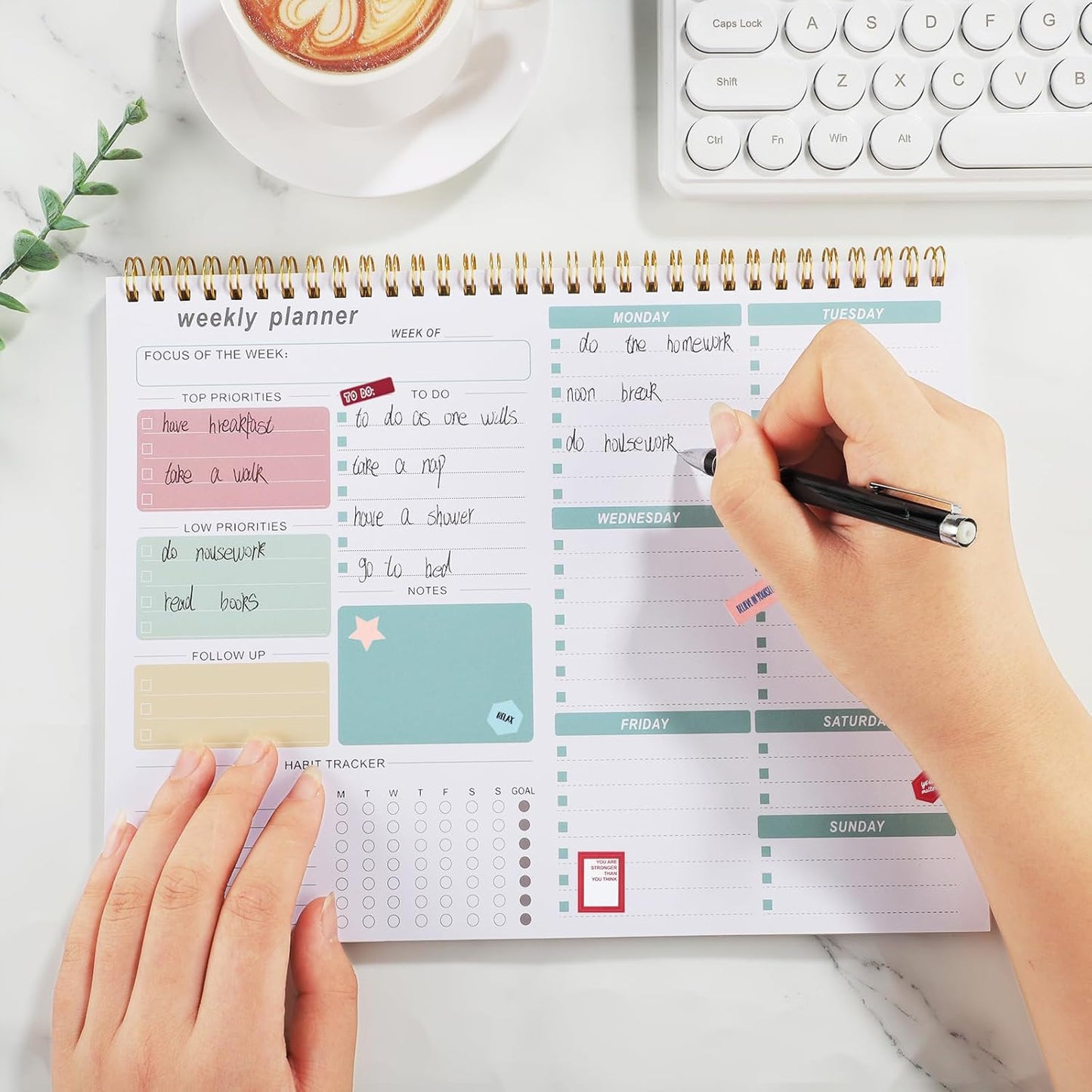 Weekly To Do List Notepad, 8.5''x11'' Weekly Desk Planner with 52 Tear Off Sheets Undated Weekly Planner Habit Tracker & Productivity Organizer for Home and Work, Pink