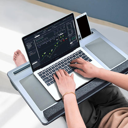 Extra Large Lap Laptop Desk - Full PU Material Mouse Pad Gaming Tray - Portable LapDesk with Phone Holder & Wrist Rest for Notebook, MacBook, Tablet, Bed, Sofa(Black, Fit Up 17.3-in Laptops)
