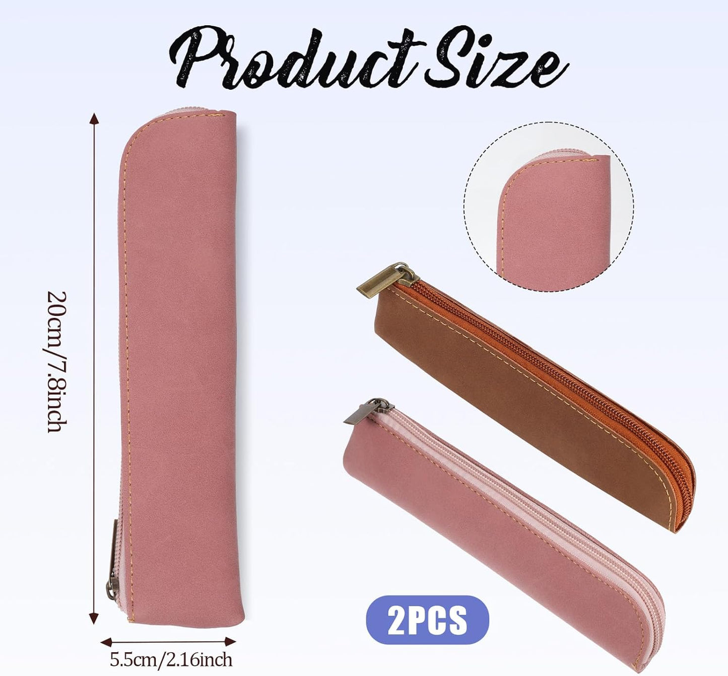 Psyqtsuary Leather Pencil Case, 2 Pcs Slim Small Pencil Pouch Portable Flat Pen Pouch with Zipper Simple Makeup Bag Lipstick Case for Women Men Home, Office, Travel Outdoor (Black, Claret)