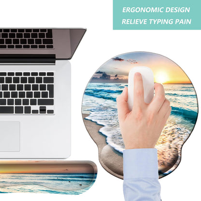 Keyboard Wrist Rest Pad Mouse Pad with Wrist Support Set of 3, Mousepad with Non-Slip Rubber Base, Ergonomic Memory Foam Mouse Wrist Cushion Support for Home Office Laptop Computer Gaming, Forest