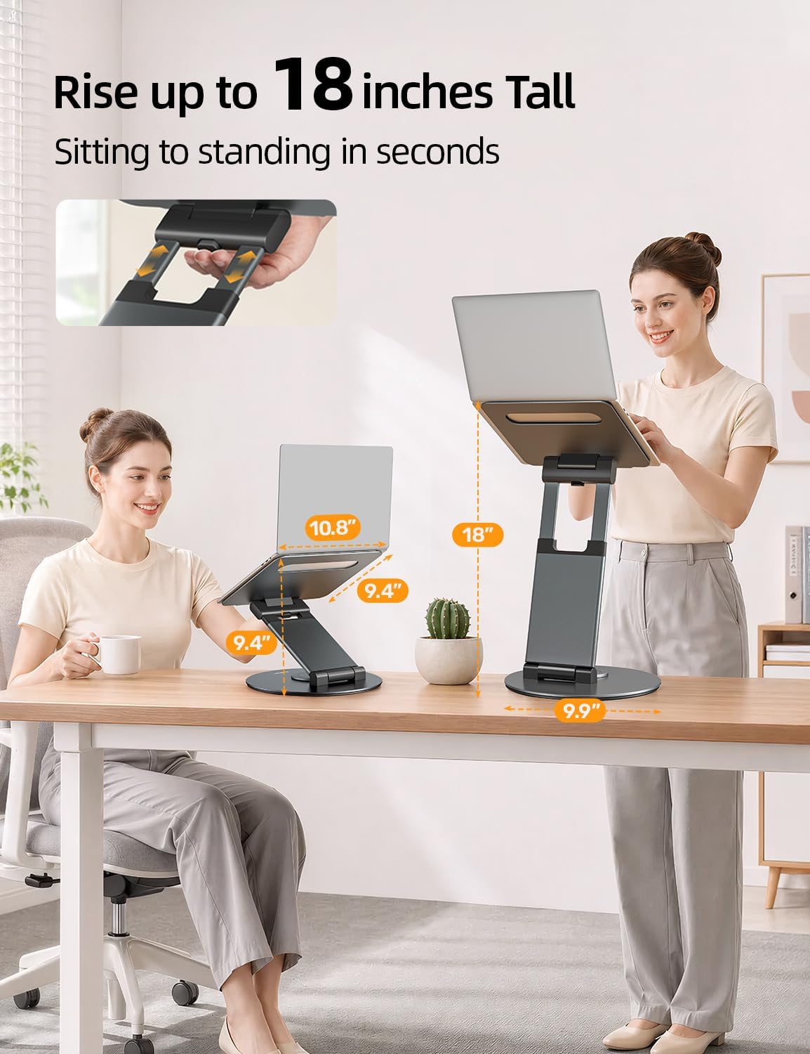 Nulaxy Telescopic 360 Rotating Laptop Stand for Desk Adjustable Height Swivel Pull Out Design Ergonomic Laptop Riser Standing Desk Converter Fits All 10-17" Laptops Computer MacBook, Gray
