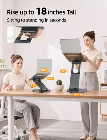 Nulaxy Telescopic 360 Rotating Laptop Stand for Desk Adjustable Height Swivel Pull Out Design Ergonomic Laptop Riser Standing Desk Converter Fits All 10-17" Laptops Computer MacBook, Gray