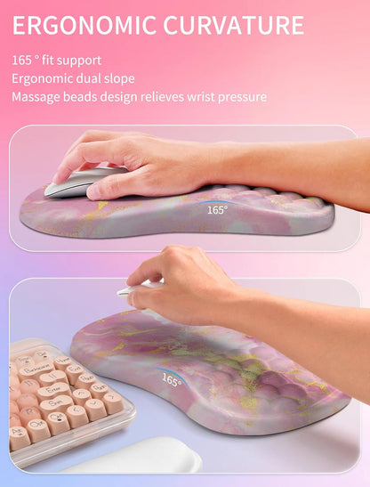 Hokafenle 2in1 Combination, Wave Keyboard Wrist Rest and Ergonomic Curvature Mouse Pad Wrist Support for Relieve Wrist Pain, Filled with Soft Cushion Memory Foam, Black