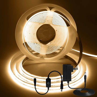 32.8FT/10M Blue COB LED Strip Light, 3200LEDS LED Tape Lights, High Bright CRI93+ Flexible Dimmable Light Strip for Bedroom TV Backlight Monitor Gaming Room Bar Decor(with Plug)