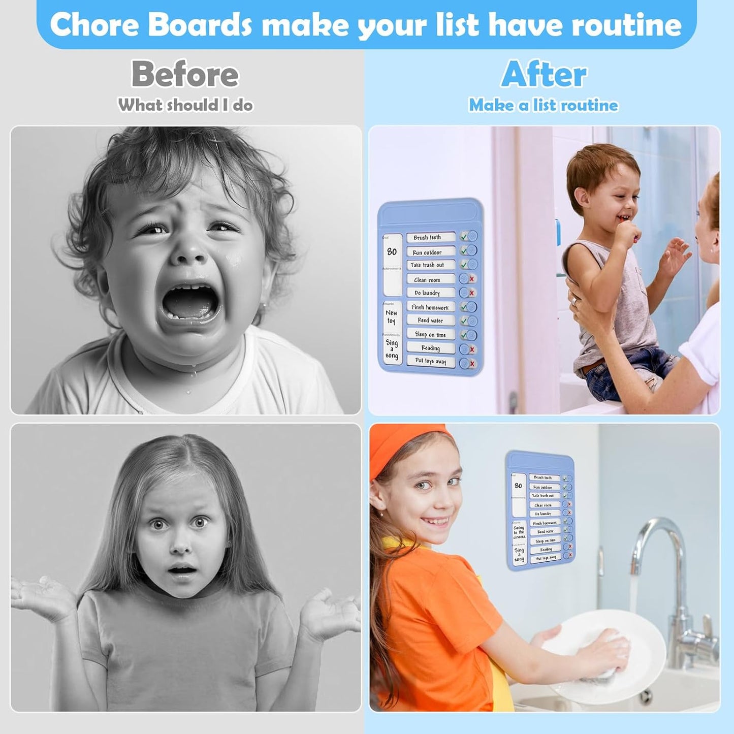 2Pcs Chore Chart for Kids to Do List Checklist Board Detachable Message Slider Schedule Planning Boards with 30Pcs Blank Checklist 4Pcs Cardstock for Habit Tracker or Daily and Weekly Planner