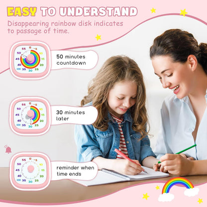 HIPPIH Visual Timer for Kids - 60 Minute Pomodoro Timers for Classroom Kitchen Office, Countdown Kids Timer Clock with Rainbow Disk, Desk Time Management Tool for Toddler with Silent Operation, Blue