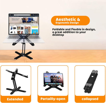 Moallia Laptop Stand with 360 Rotating Base, Computer Notebook Laptop Riser Metal Holder for Desk Collaborative Work, Fully Foldable for Easy Storage, Fits All MacBook, Laptops up to 16 inches, Black
