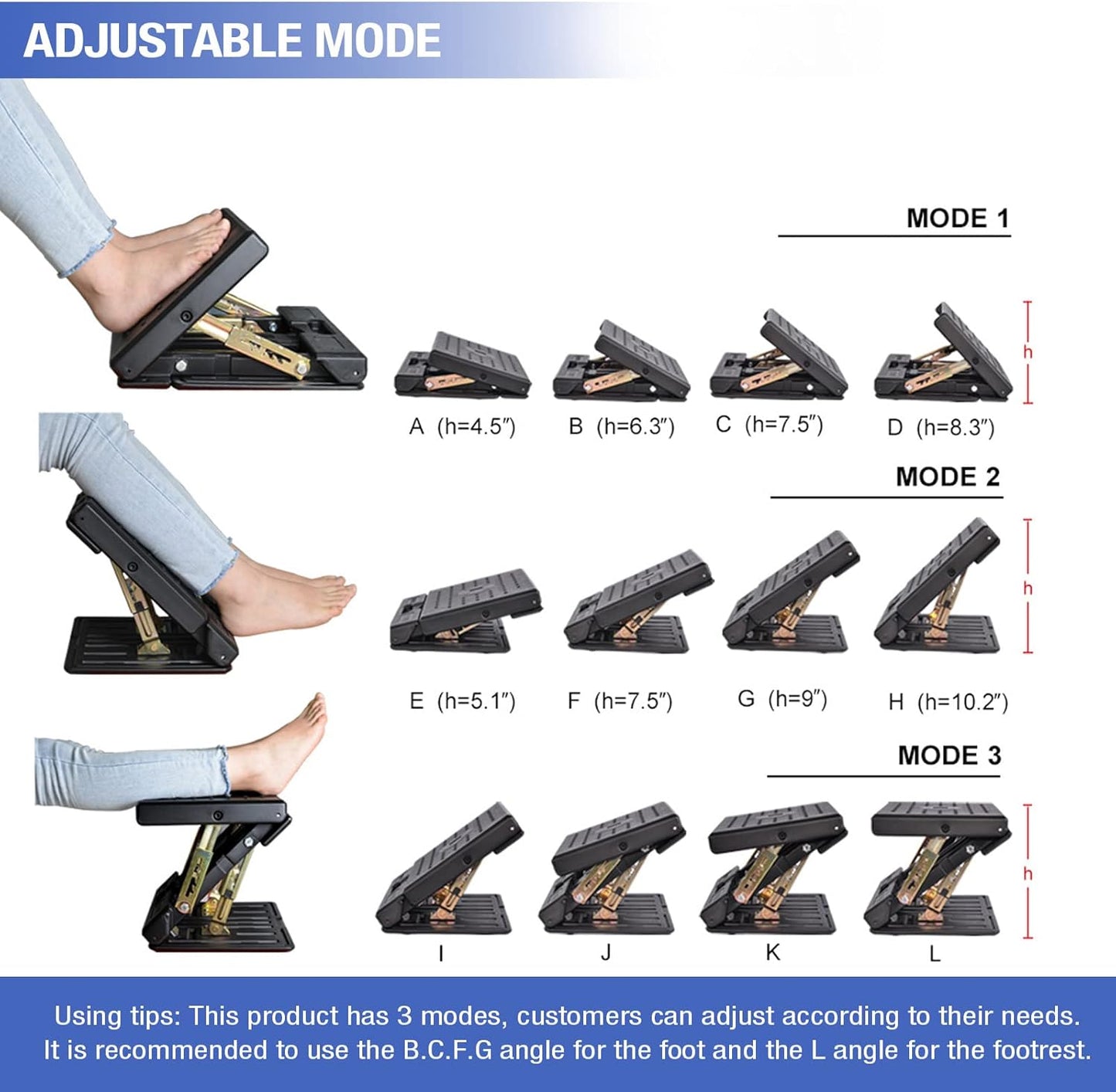 Foot Rest for Under Desk at Work 4-Level Height Adjustable, Ergonomic Foldable Footrest for Office, Gaming,Computer, Soft & Removable Pad Desk Foot Stool Suitable for All Seasons