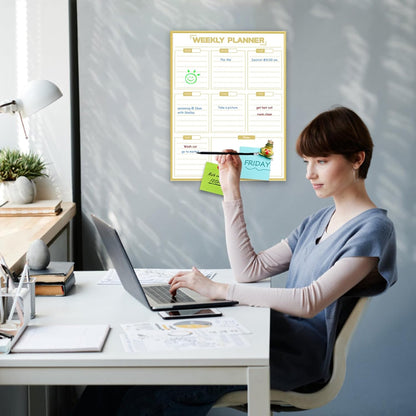Dry Erase White Board Weekly Calendar Board, Magnetic Whiteboard for Wall,Gold Aluminum Frame Message Board,Vertical, Planner Board for Office, Home, School