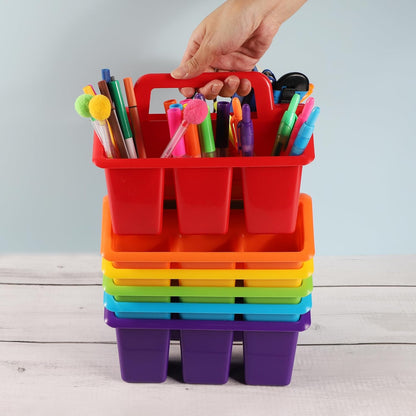 Plastic Caddy With Handle,Protable Classroom Craft Caddy, 6-pack Storage Caddy For Pencil,Pen,Craft Tools (Clear)