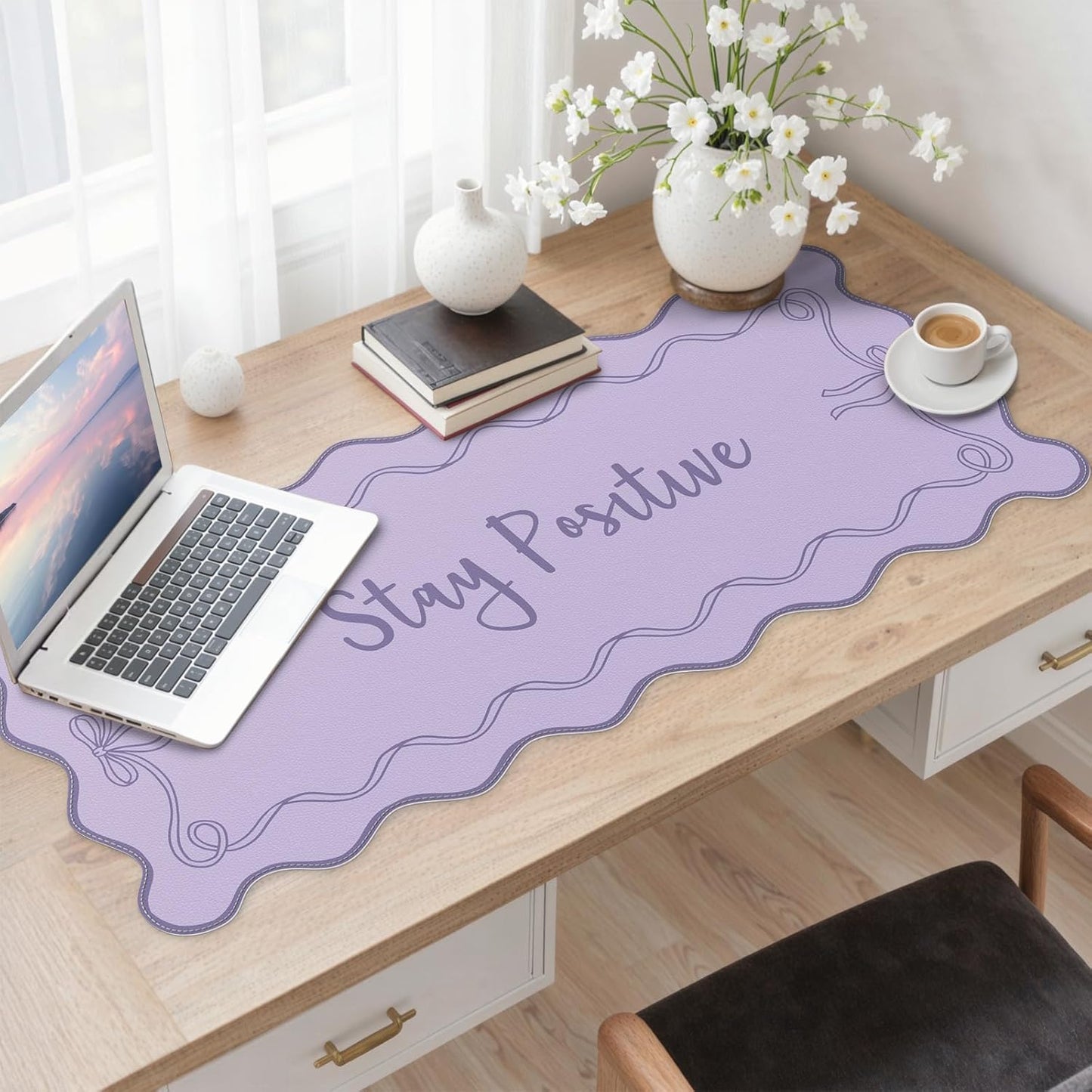 iCasso Pink Leather Desk Mat,Extra Large Scalloped Mouse Pad for Desktop,Waterproof PU Nail Table Mat,Cute Keyboard Mats for Women Girl,Non-Slip Desk Cover Mat for Office Home Dorm