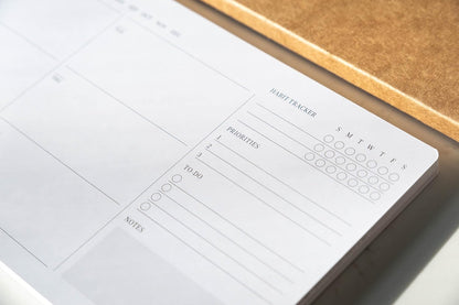 Minimalist Weekly Planner Desk Set – Solid Black Walnut Stand with Pen Tray, Double-Sided Planner & To-Do Cards (Walnut Stand and Planner Cards)