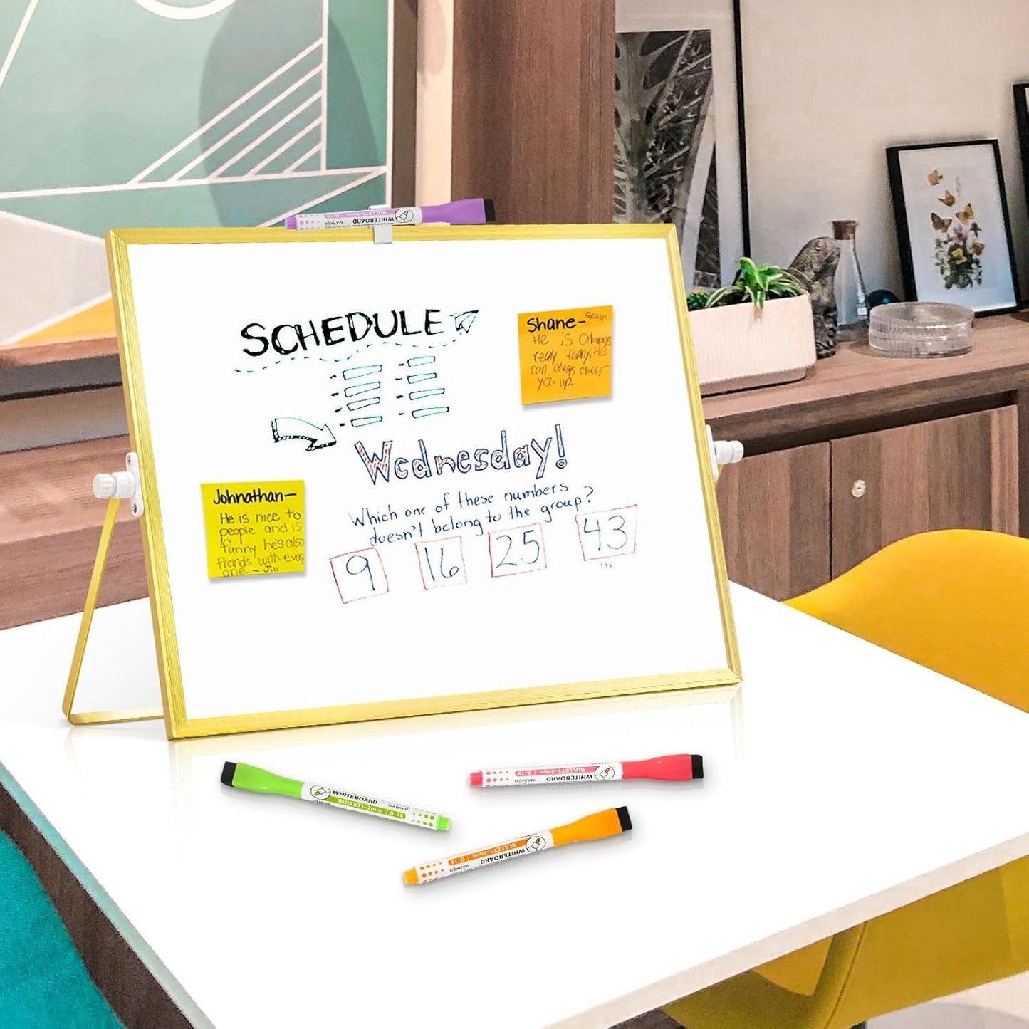 Dry Erase Magnetic White Board, 16" x 12" Double-Sided Desktop Whiteboard with Stand, Portable Small Whiteboard Set for Drawing, Office, Home