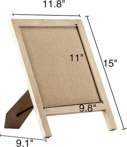 SOFE Small Bulletin Board for Desk, 12"×15" Linen Pin Board with Stand, Tabletop Vision Board, Message Board Memo Display Board, Farm House Standing Notice Board for Home Office