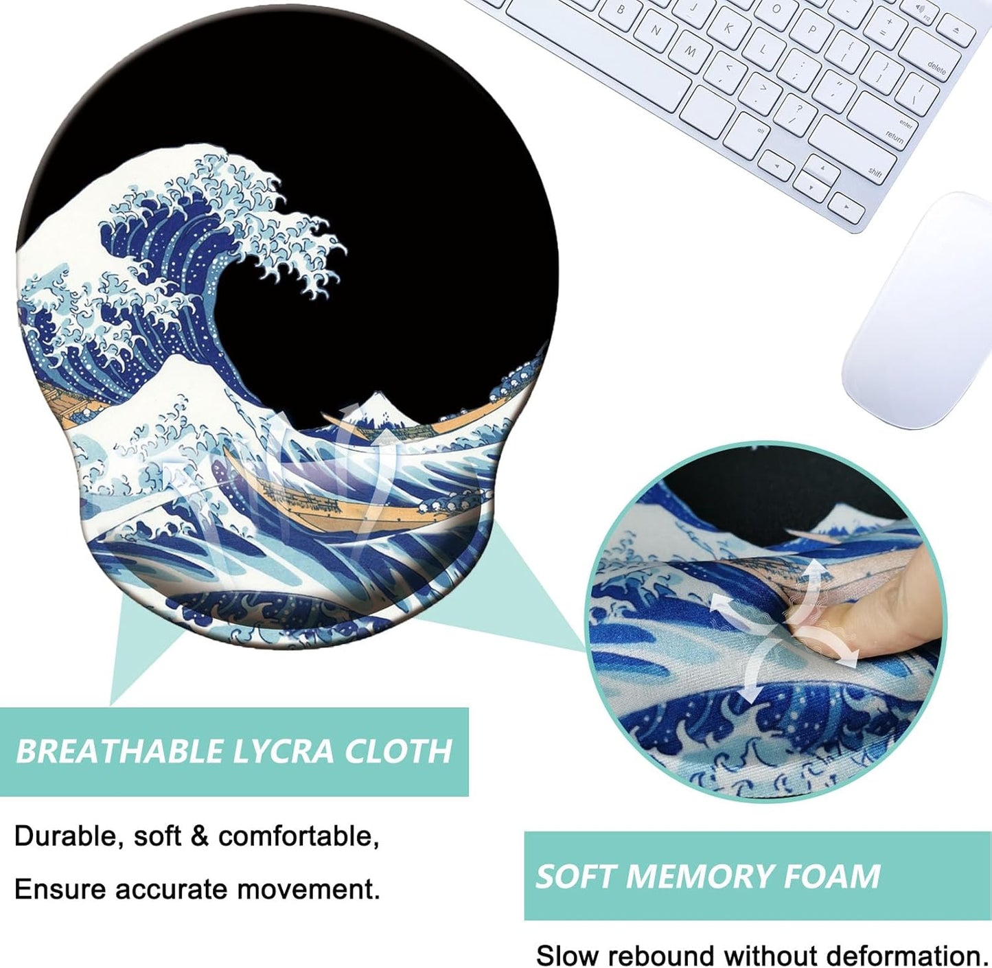 Mouse Pad with Wrist Support, Ergonomic Mouse Pad with Memory Foam Wrist Rest Cushion, Non-Slip Rubber Base Gaming Mice Pad for Home Office Computer Laptop, Flowers Grass